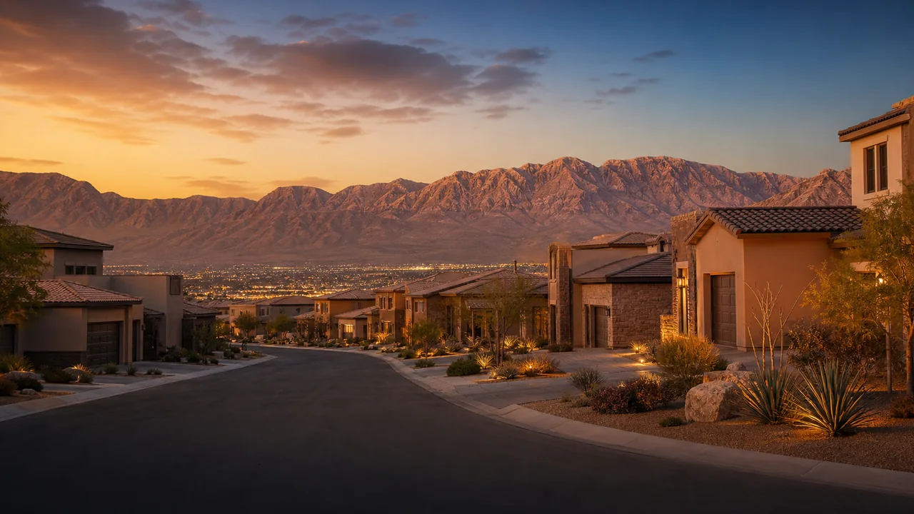 Representative illustration of a North Las Vegas neighborhood at the edge of the Mojave Desert